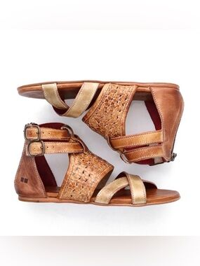 Bed Stu Capriana Flat Leather Sandal in Cafe Latte Rustic Size 9
